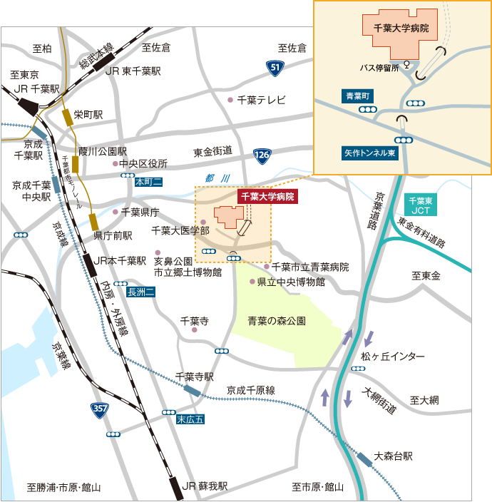 図：千葉大学病院周辺地図