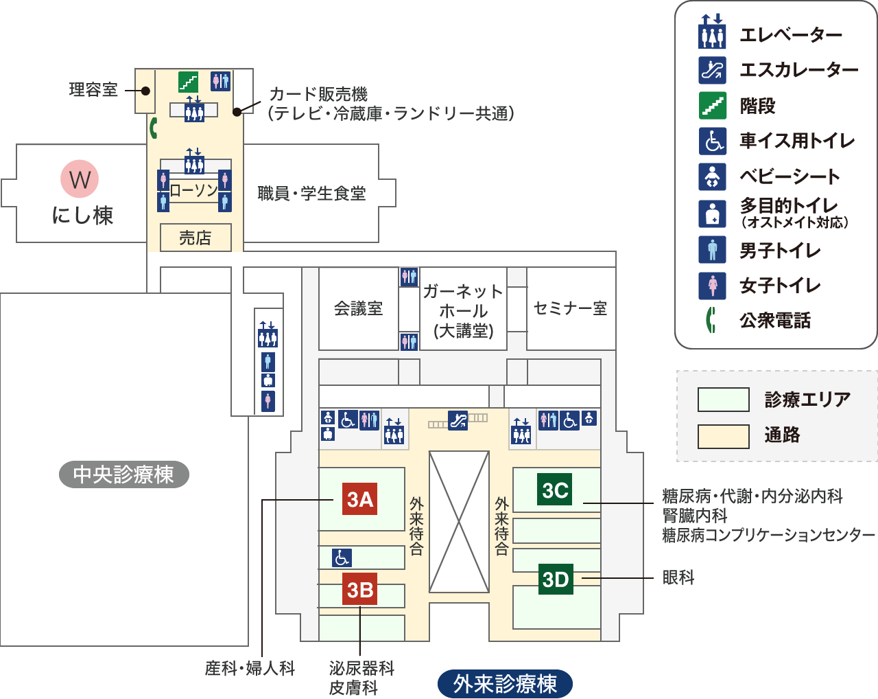 図:3階の診察エリアと検査エリアのフロア案内です。