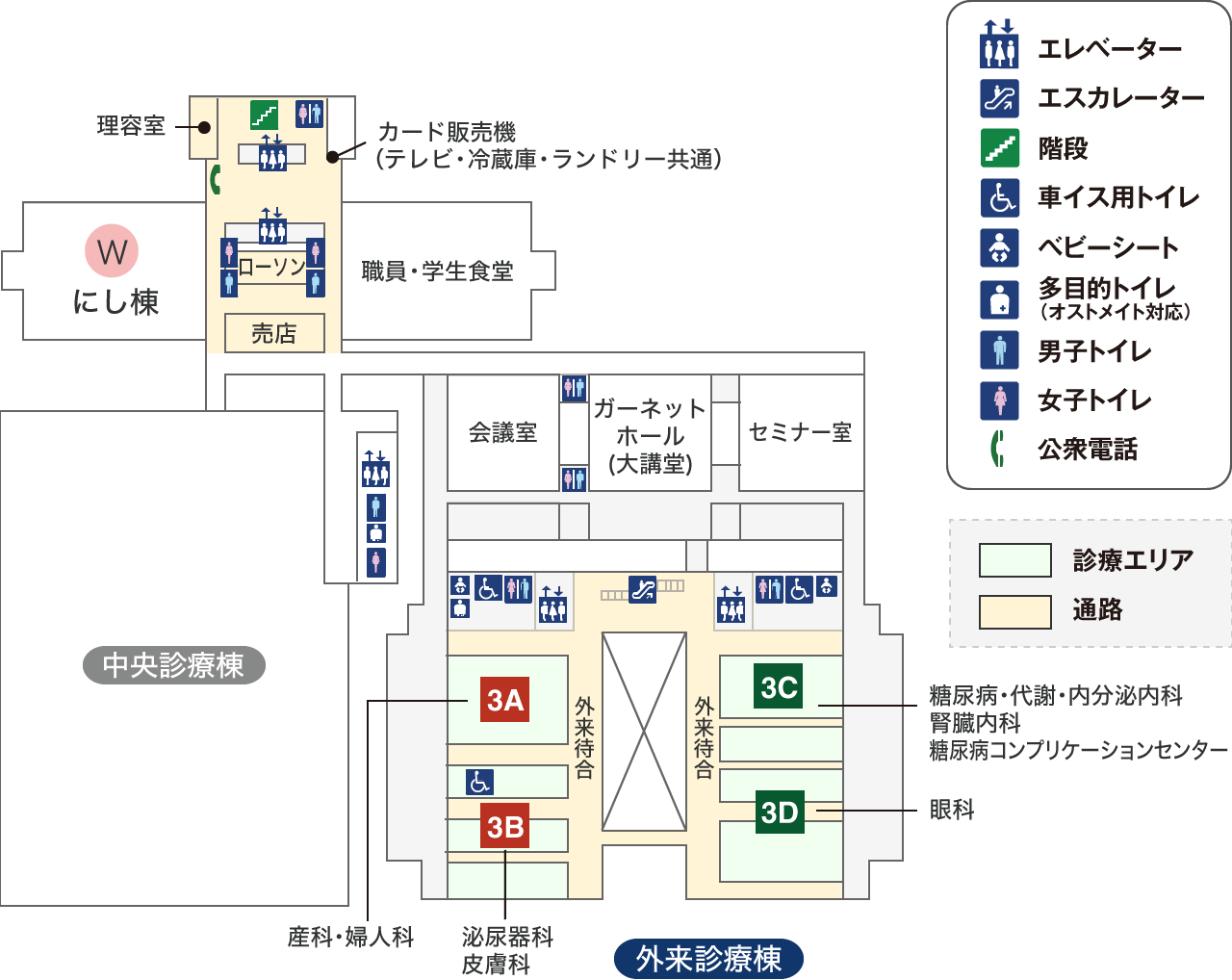 図：3階の診察エリアと検査エリアのフロア案内です。