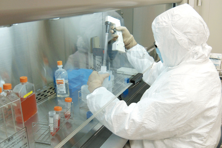 写真:細胞調製室で調製する様子
