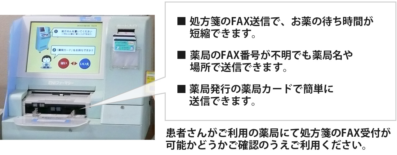 写真：院外処方せんFAXコーナーの処方せん専用ファックス。
