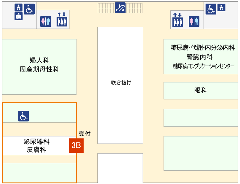 図：外来診療棟3階の皮膚科外来受付