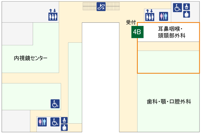 図：外来診療棟4階の耳鼻咽喉・頭頸部外科外来受付