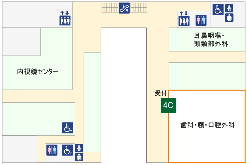 図：外来診療棟4階の歯科・顎・口腔外科外来受付